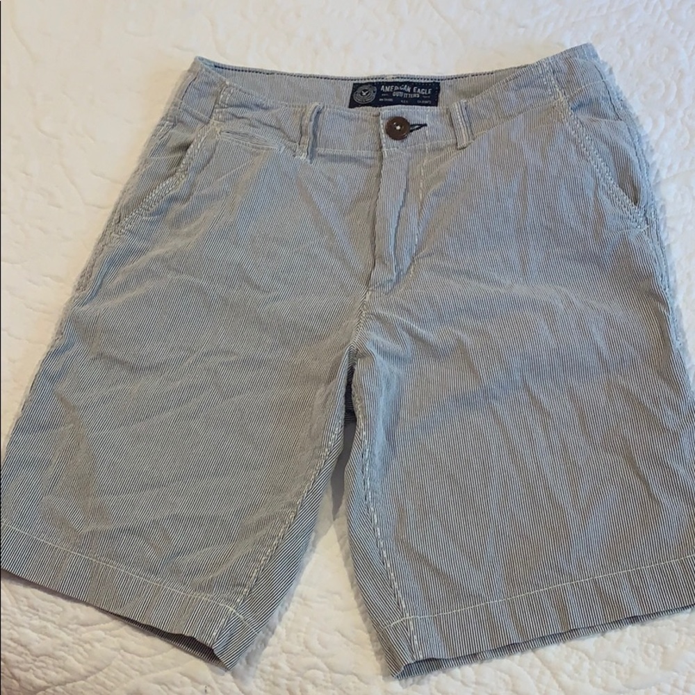 American Eagle Blue and White Pinstriped Shorts